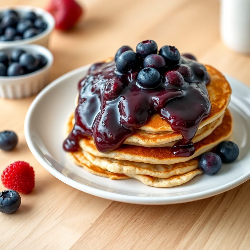 Fluffy Protein Pancakes with Blueberry Compote