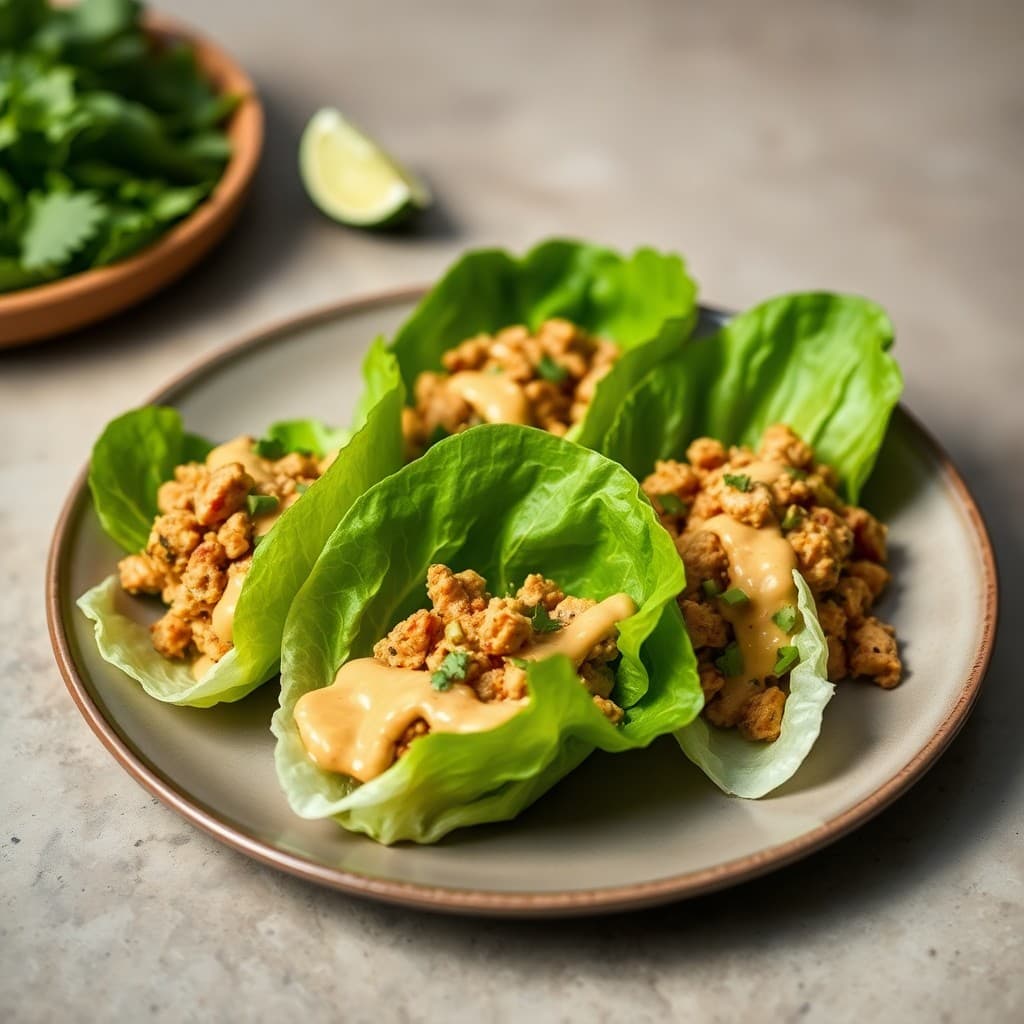 Thai Chicken Lettuce Wraps with Peanut Sauce