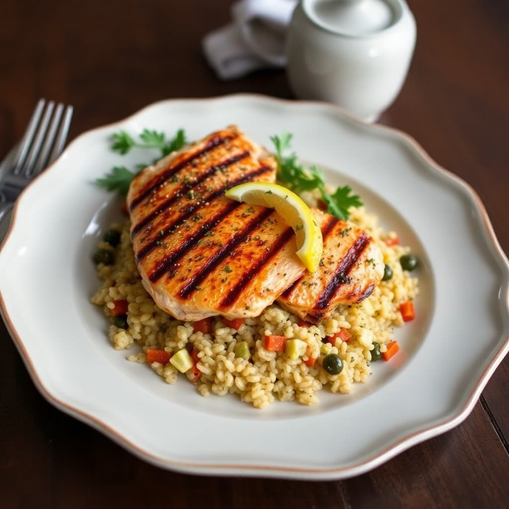 Lemon Herb Grilled Chicken with Roasted Vegetable Quinoa