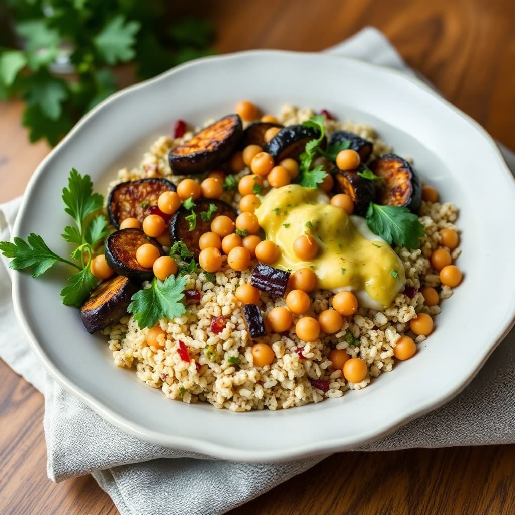 Mediterranean Roasted Eggplant and Quinoa Bowls