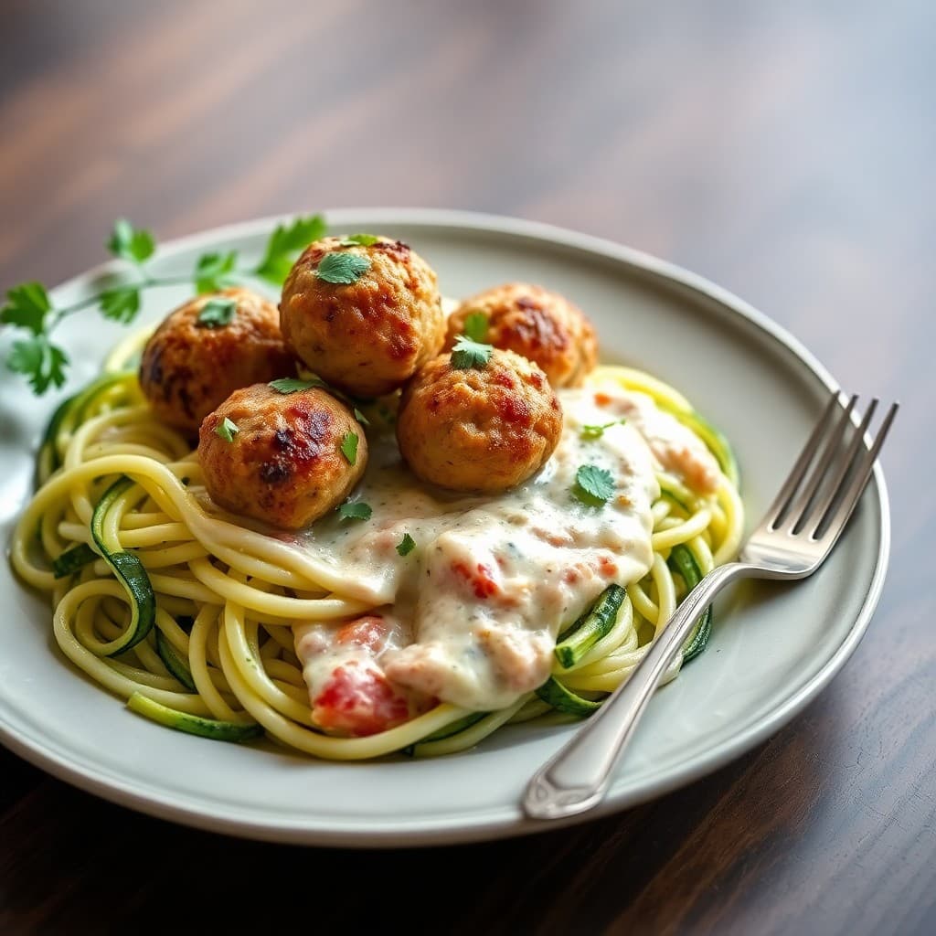 Mediterranean Chicken Meatballs with Zucchini Noodles