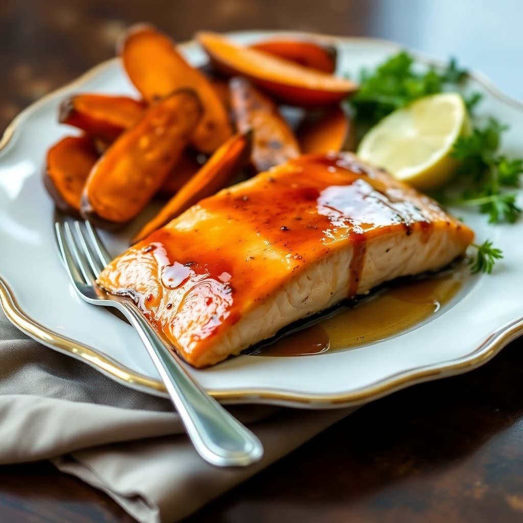 Honey-Glazed Salmon with Roasted Sweet Potato Wedges