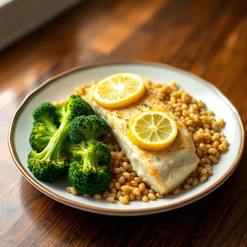 Zesty Lemon-Garlic Cod with Roasted Broccoli and Farro