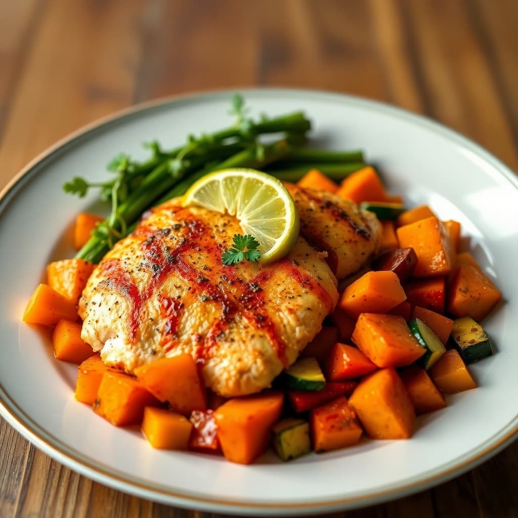 Seared Ginger-Lime Chicken with Roasted Sweet Potato Medley