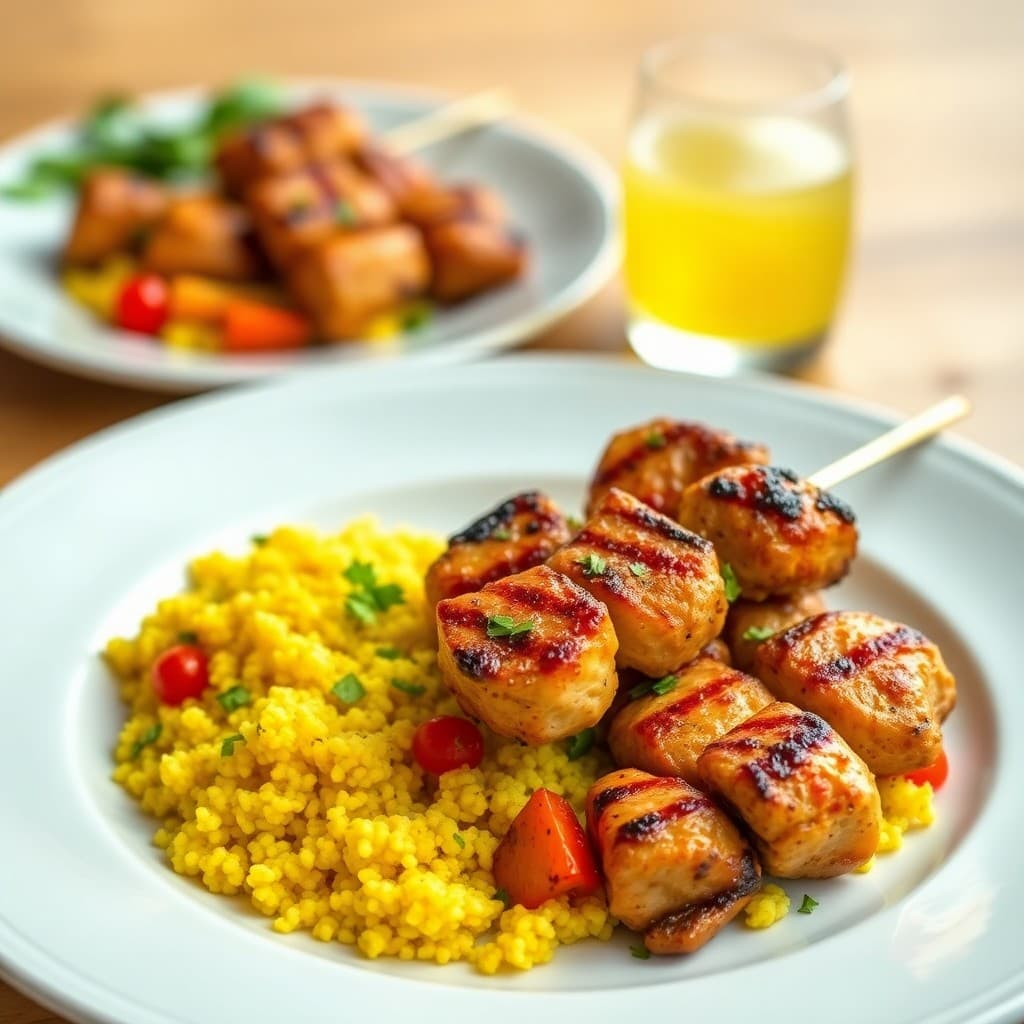 Vibrant Moroccan Chicken Skewers with Saffron Couscous