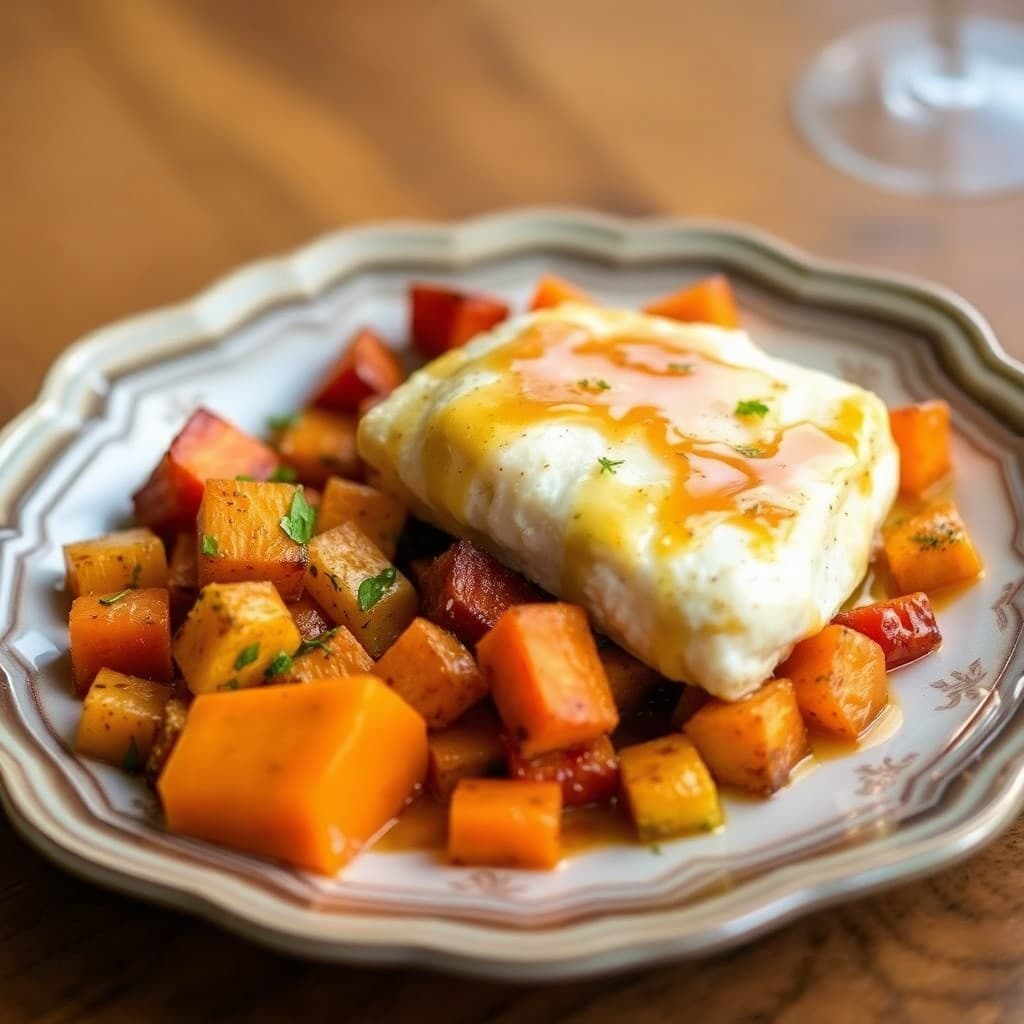 Citrus-Infused Baked Cod with Roasted Sweet Potato Medley
