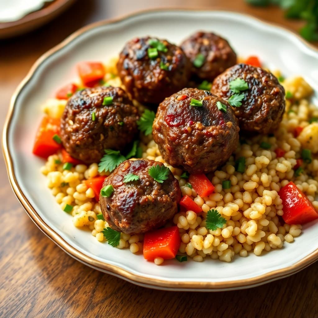 Moroccan-Spiced Lamb Meatballs with Roasted Veggie Couscous