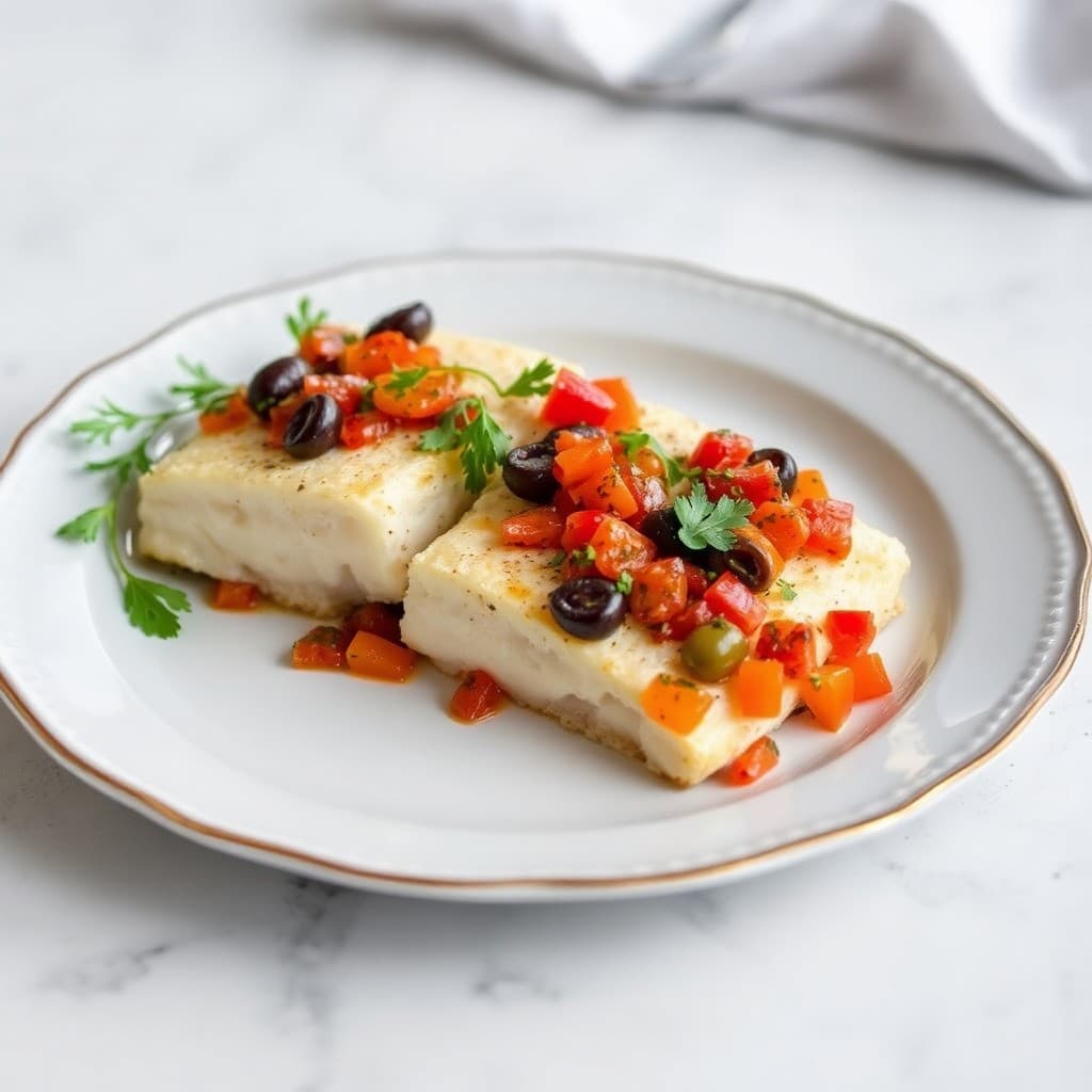 Baked Mediterranean Cod with Tomato-Olive Relish
