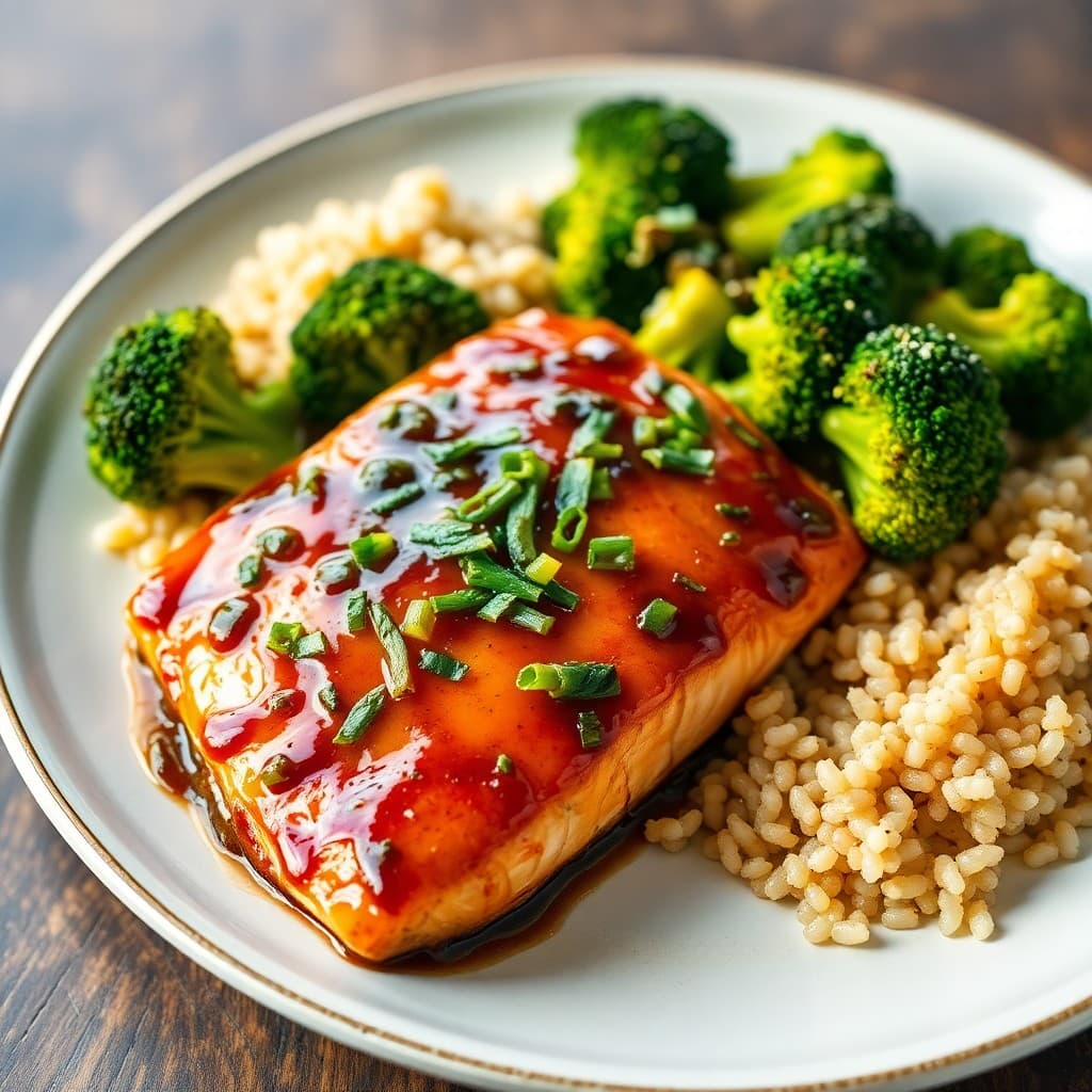 Baked Teriyaki Salmon with Roasted Broccoli and Quinoa