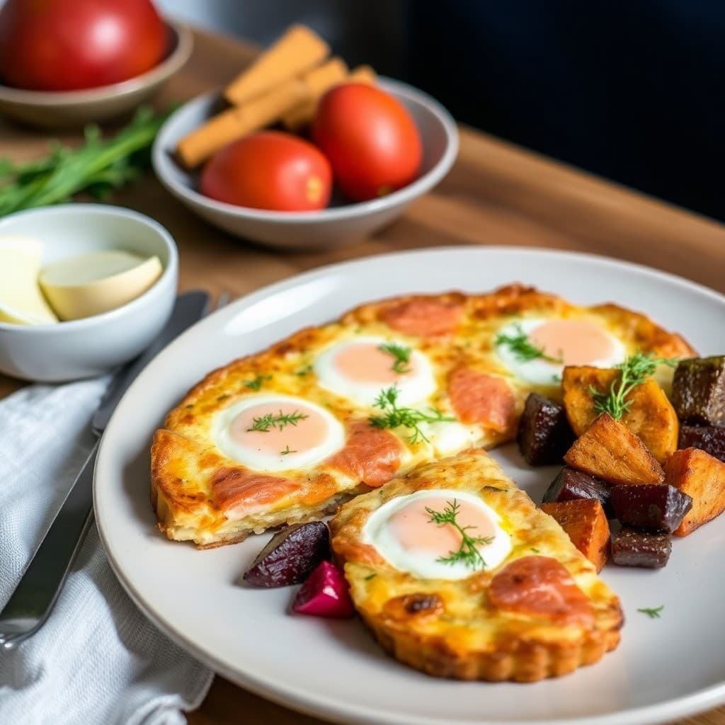 Scandinavian Smoked Salmon & Dill Egg White Frittata with Roasted Root Vegetables