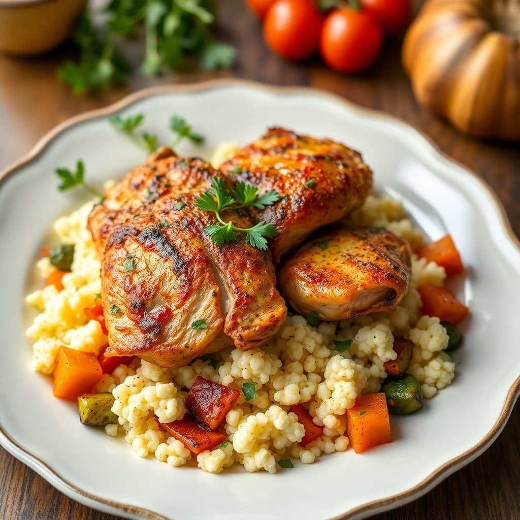 Moroccan Spiced Chicken Thighs with Roasted Cauliflower Couscous