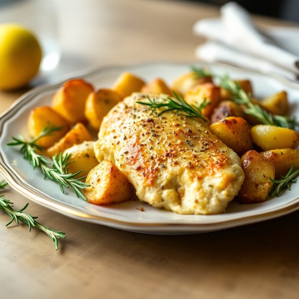Zesty Lemon Pepper Chicken with Rosemary Roasted Potatoes