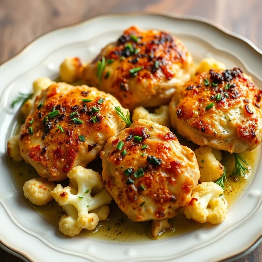 Roasted Cauliflower and Chicken Thighs with Garlic-Herb Butter