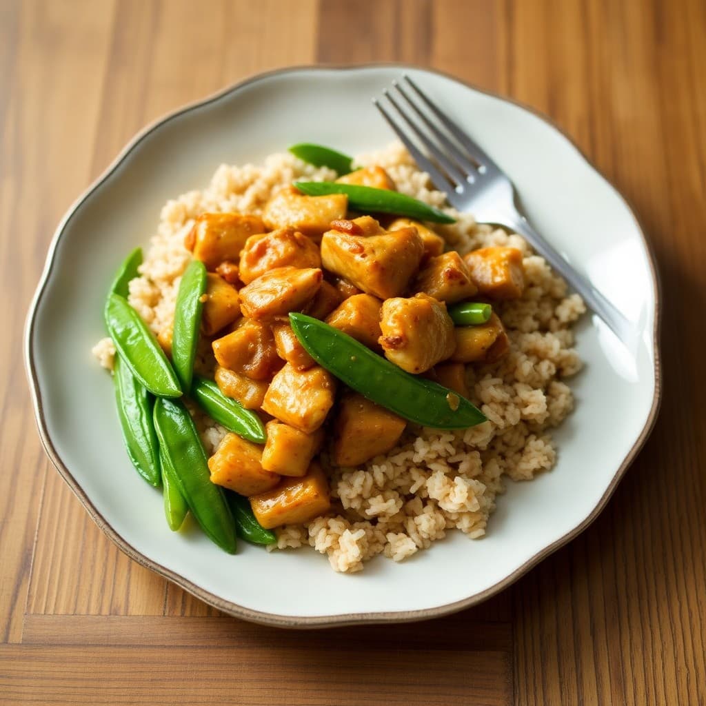 Sizzling Garlic-Ginger Chicken Stir-Fry with Snap Peas and Brown Rice