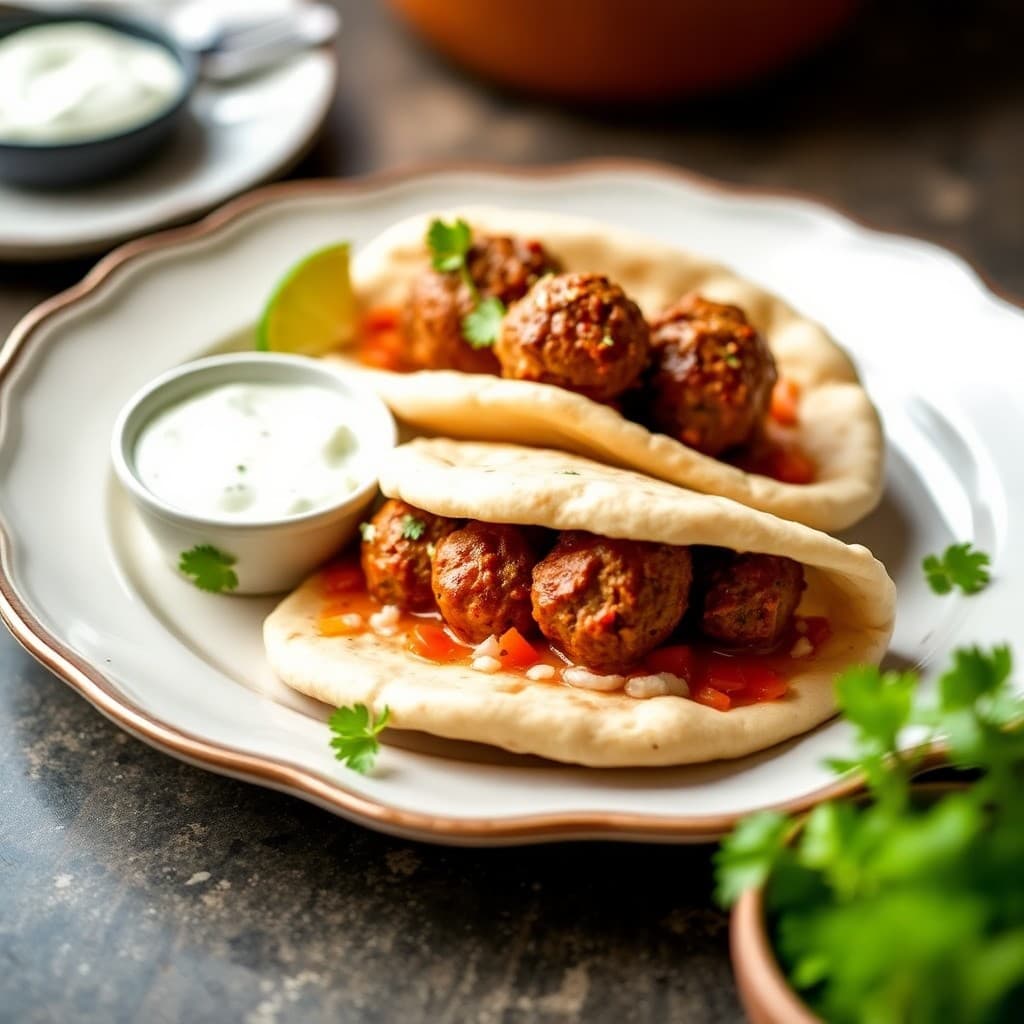 Moroccan Lamb Meatball Pitas with Tzatziki