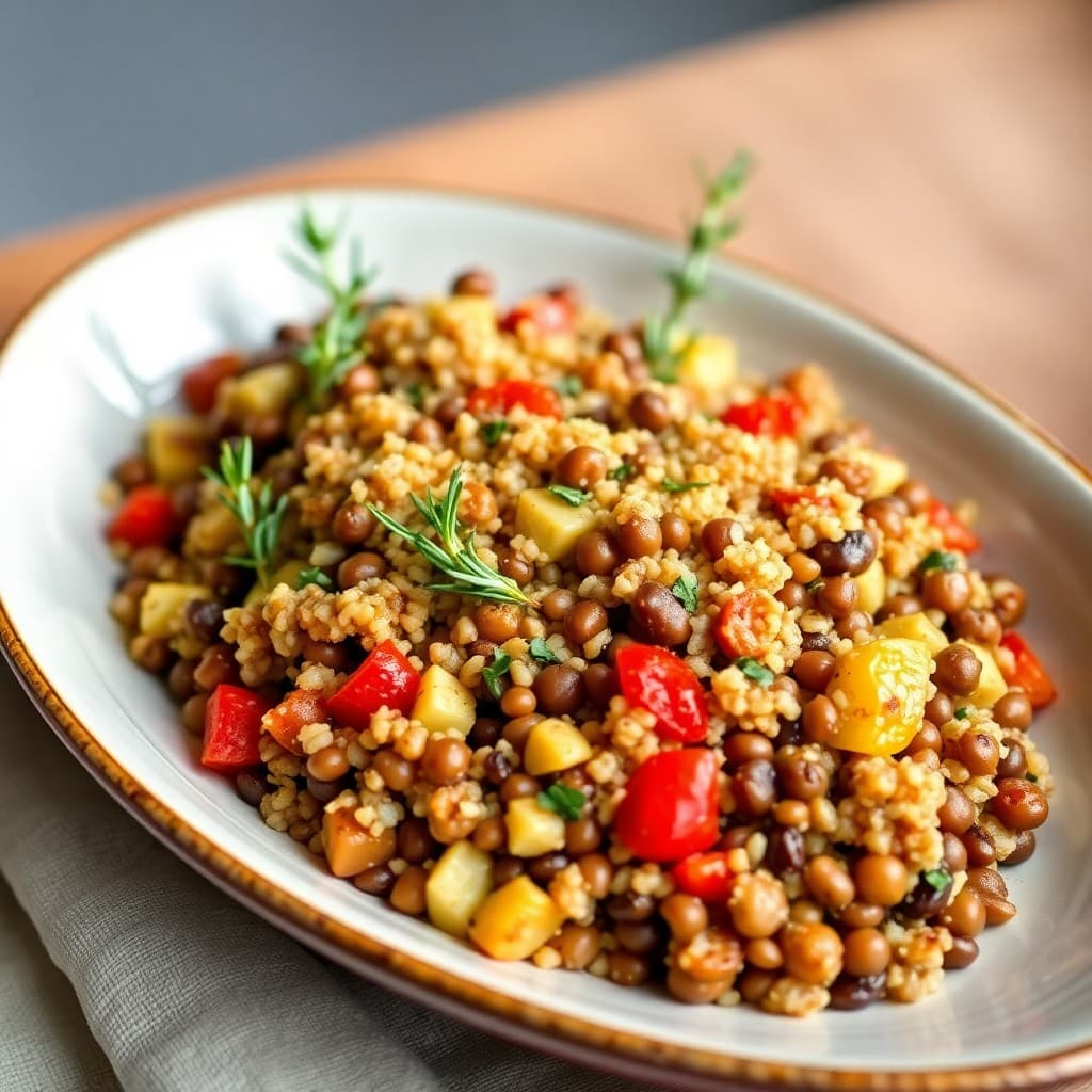 Rosemary Garlic Lentil and Quinoa Bake