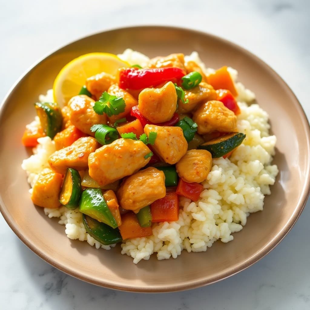 Zesty Lemon Chicken Stir-Fry with Cauliflower Rice