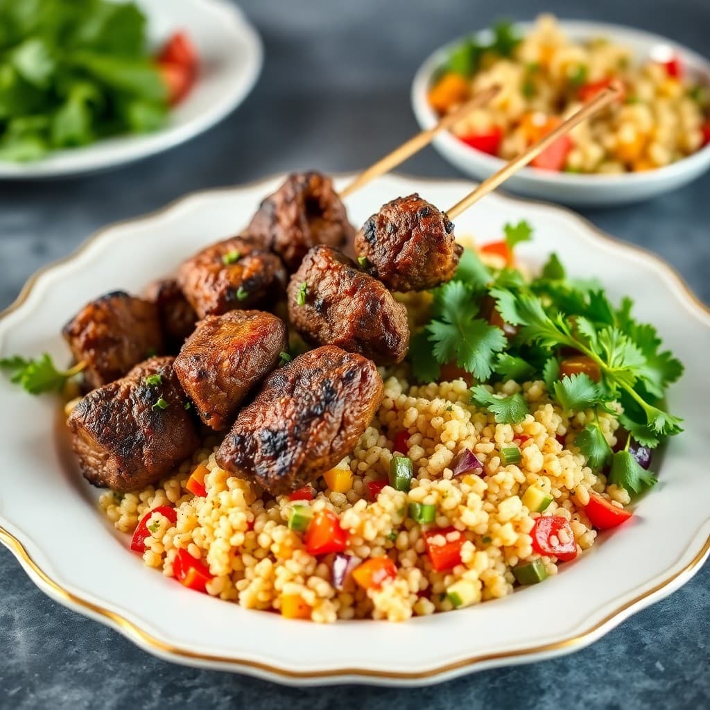 Moroccan Spiced Lamb Skewers with Vegetable Couscous
