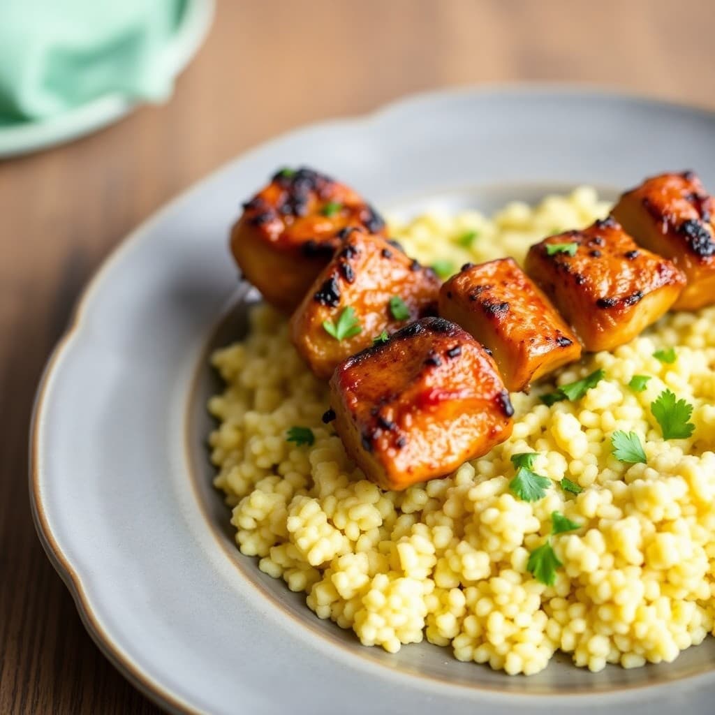 Moroccan Spiced Chicken Skewers with Lemon-Garlic Couscous