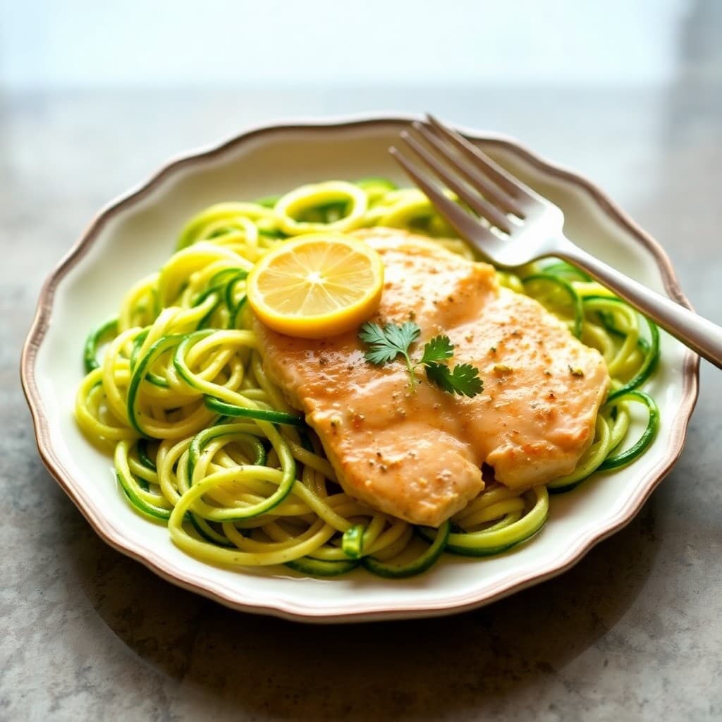 Lemon Garlic Chicken Piccata with Zucchini Noodles