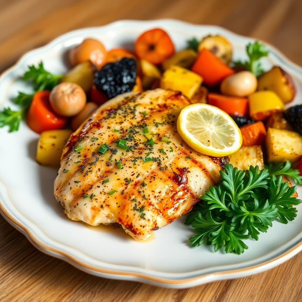 Zesty Lemon-Herb Chicken with Roasted Veggie Medley