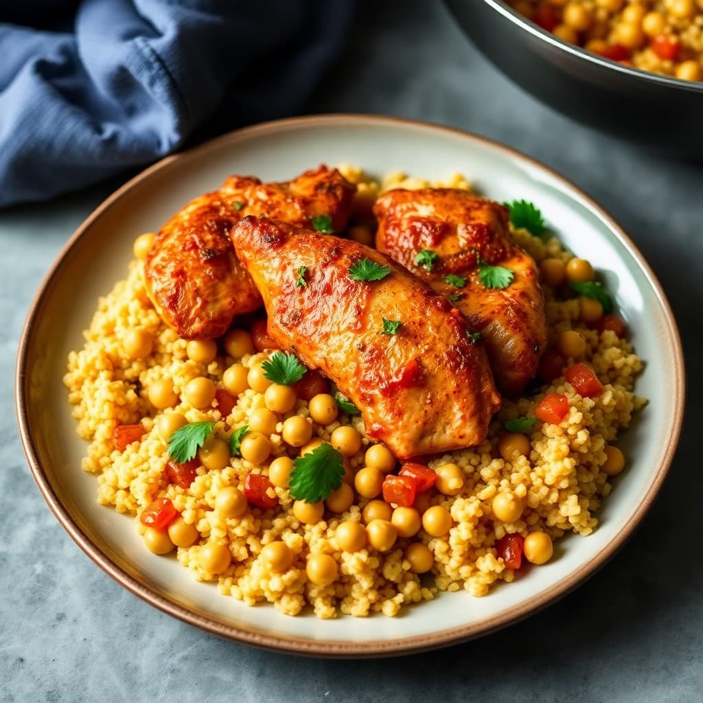 One-Pan Moroccan Chicken with Chickpea Couscous
