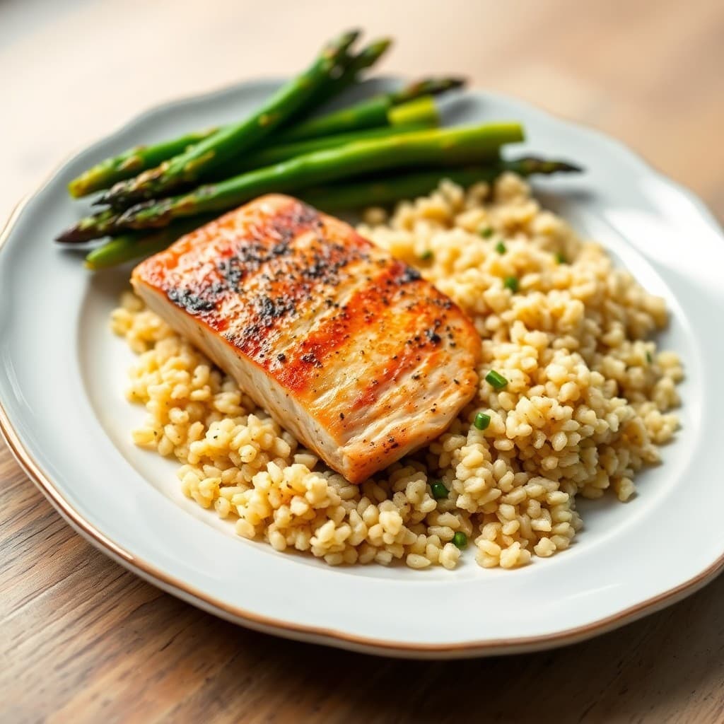 Seared Ginger-Garlic Tuna with Roasted Asparagus and Quinoa