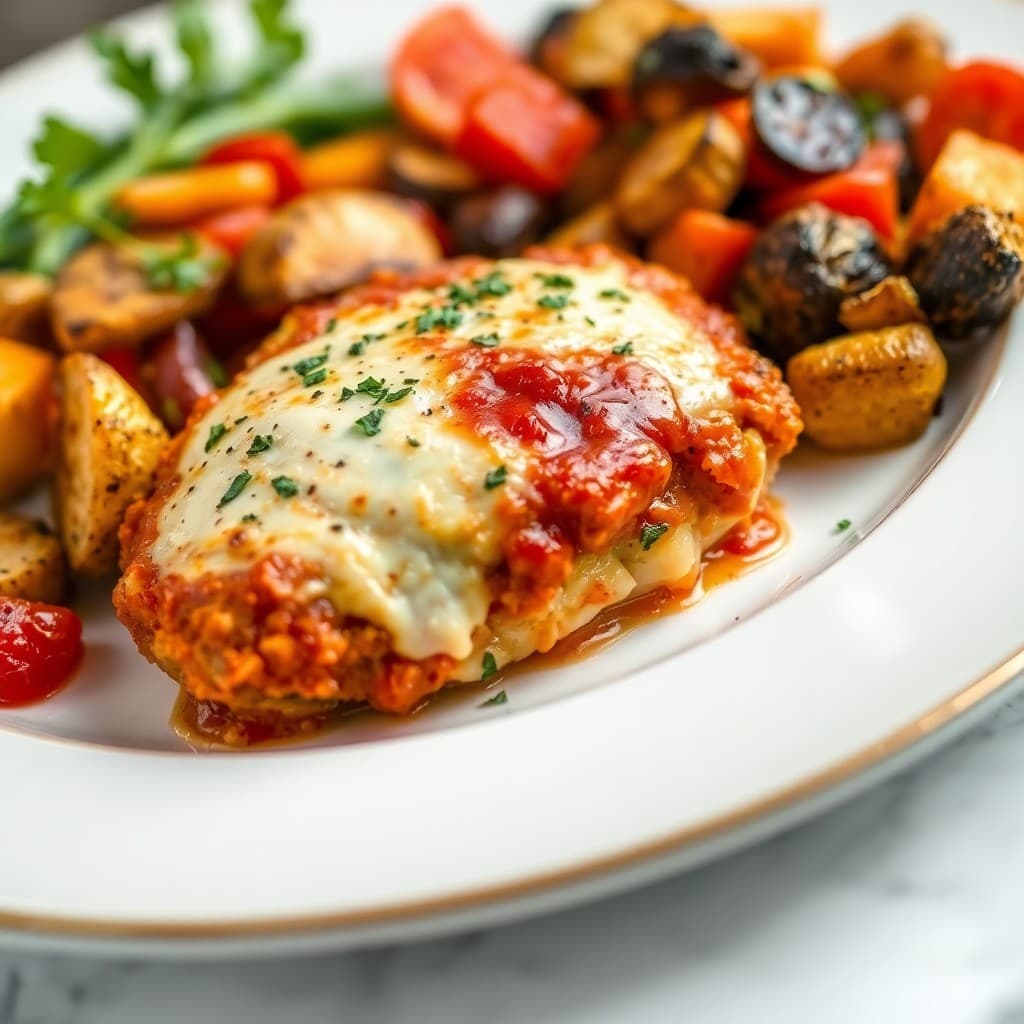 Mediterranean Baked Chicken Parmesan with Roasted Vegetables