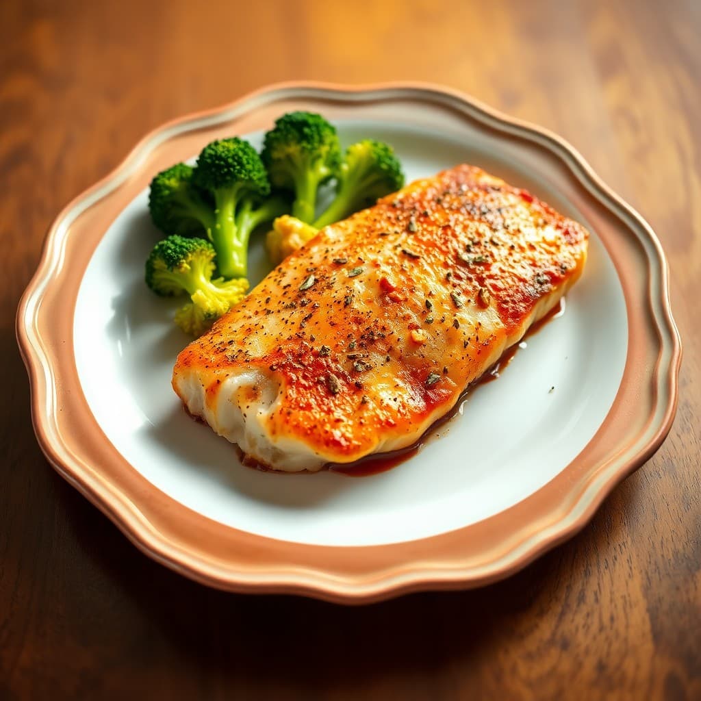 Spicy Baked Tilapia with Roasted Garlic Broccoli