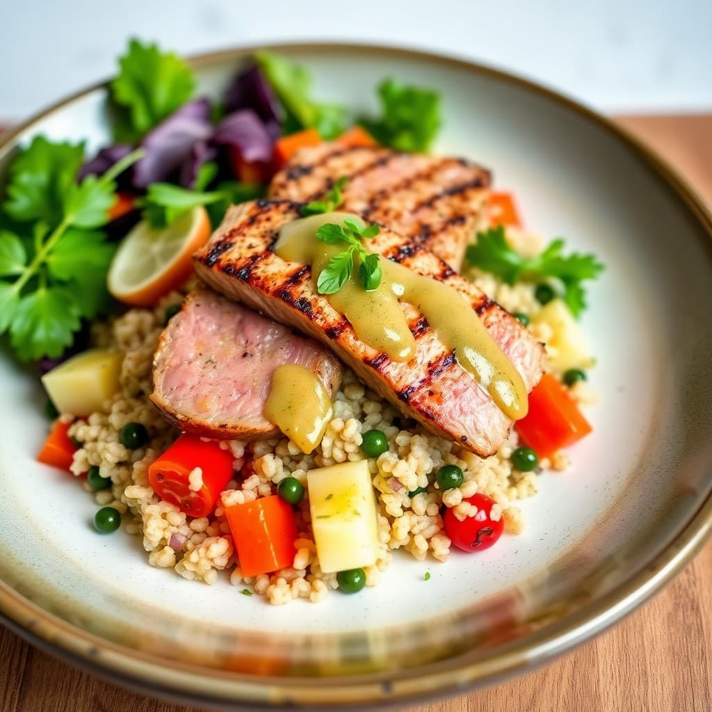 Seared Tuna with Lemon Caper Quinoa Salad