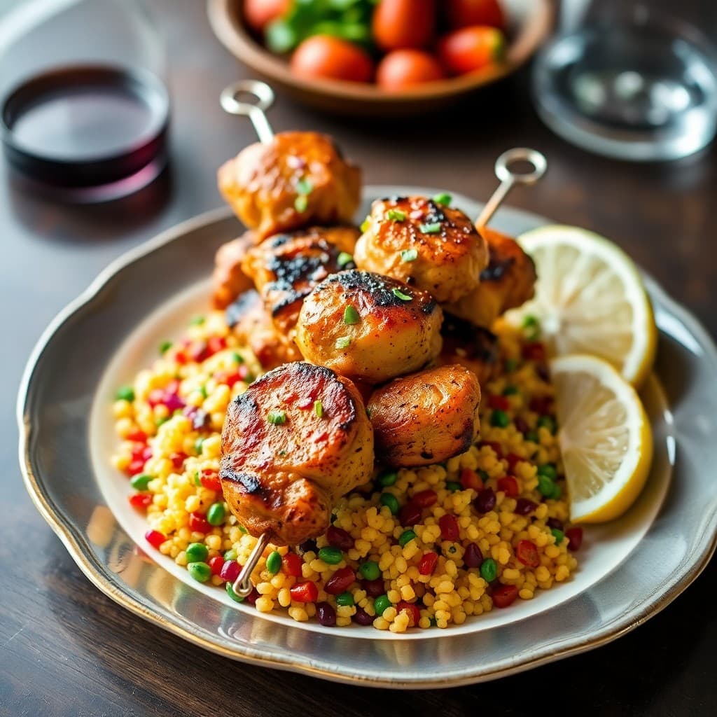 Moroccan Spiced Chicken Skewers with Jeweled Couscous