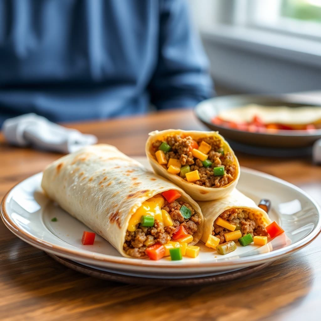 Cheesy Beef and Veggie Breakfast Burrito