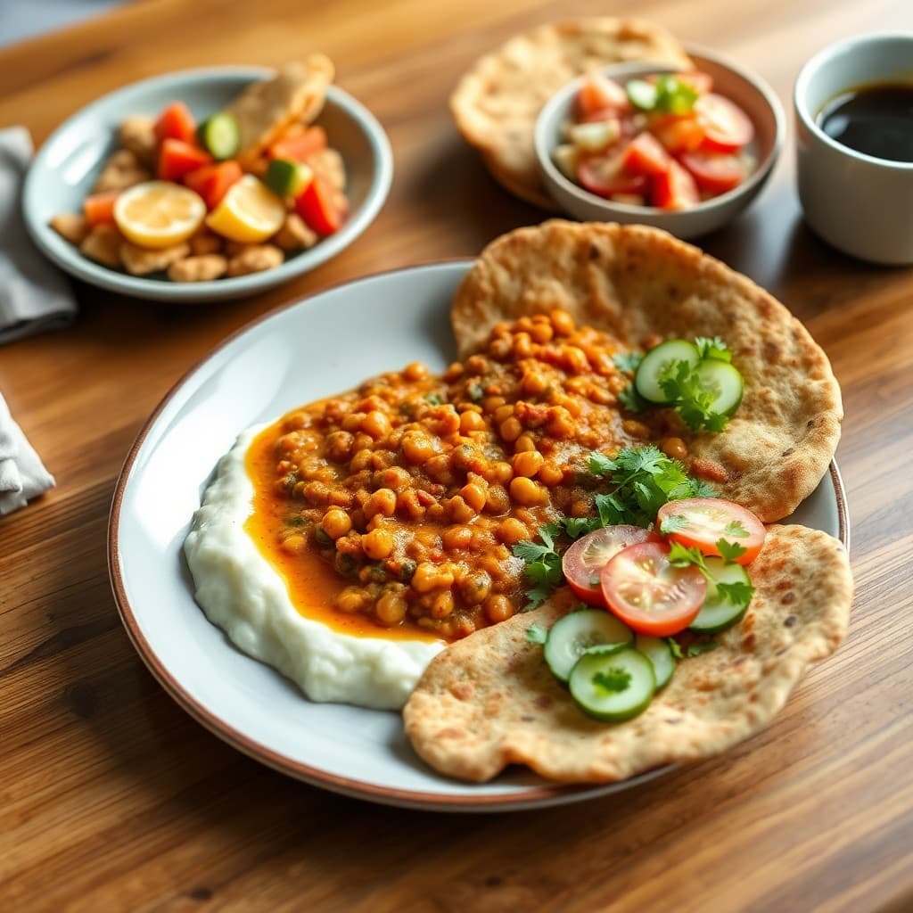 Ethiopian Misir Wat & Chickpea Flatbread Breakfast Platter