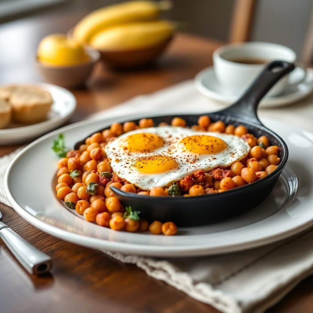 Moroccan Spiced Chickpea and Egg Breakfast Skillet