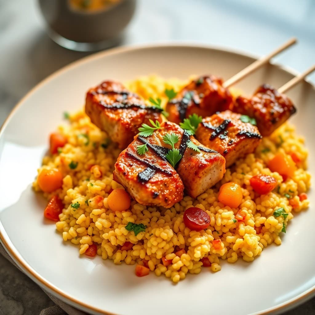 Moroccan-Style Chicken Skewers with Apricot Couscous