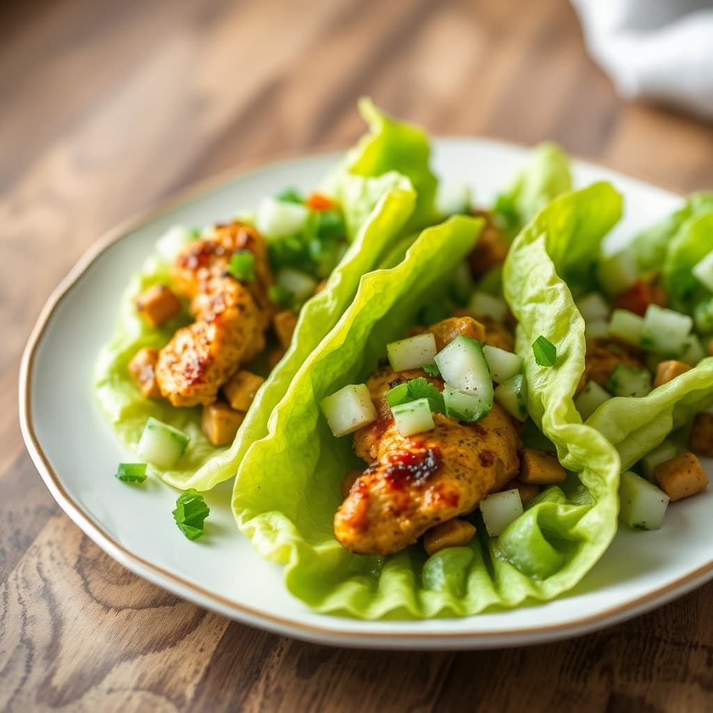 Moroccan-Spiced Chicken Lettuce Wraps with Cucumber Salad