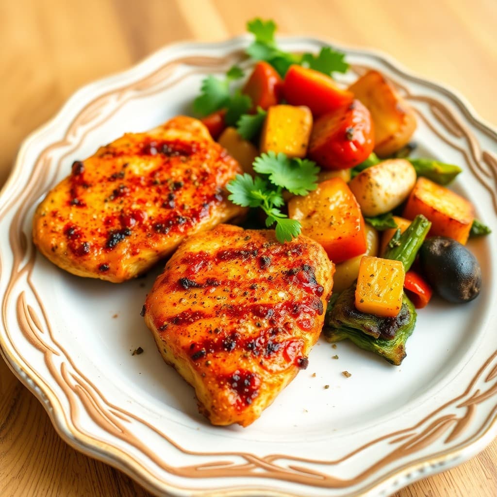 Seared Chili-Lime Chicken with Roasted Veggie Medley