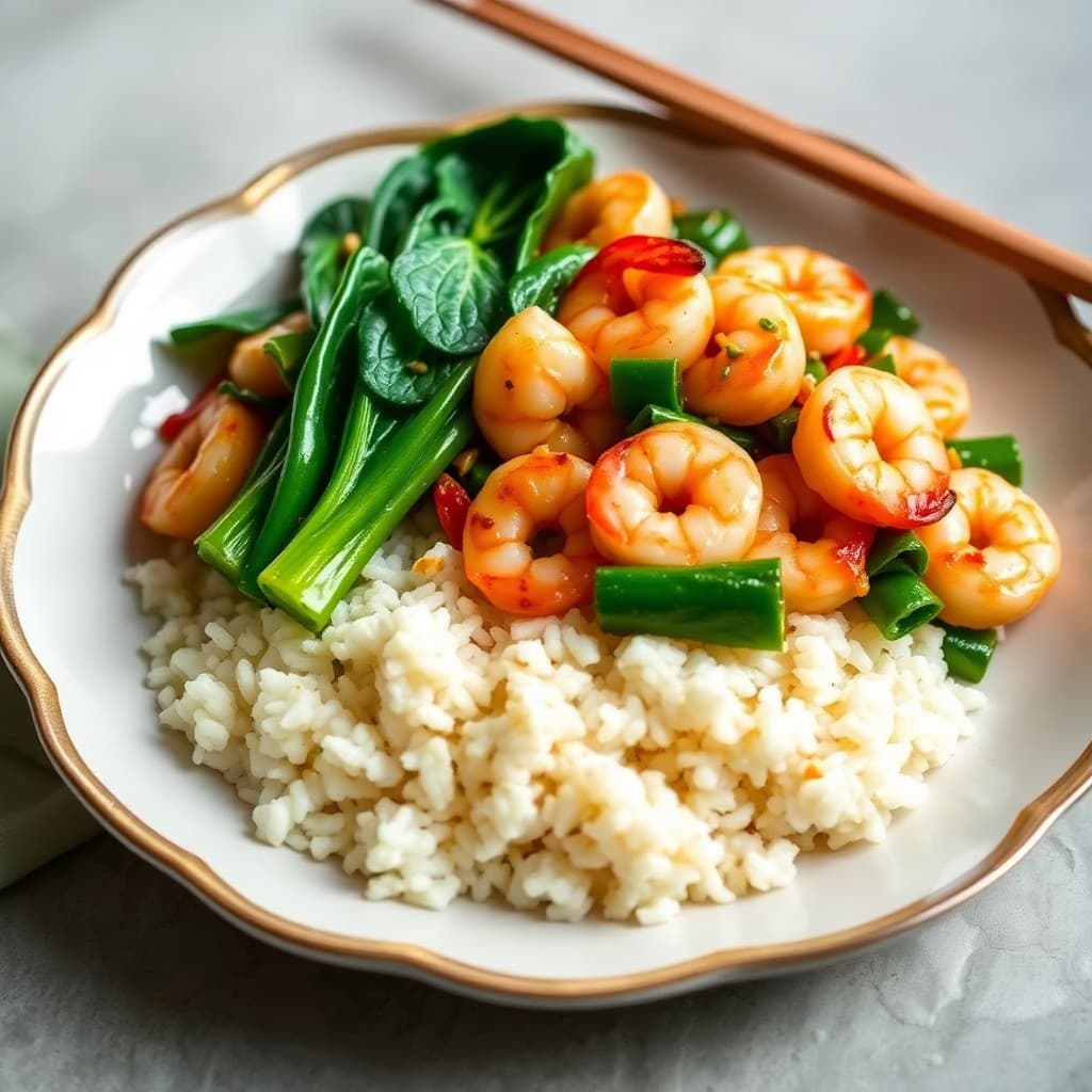 Lemon Pepper Shrimp Stir-Fry with Garlic Bok Choy