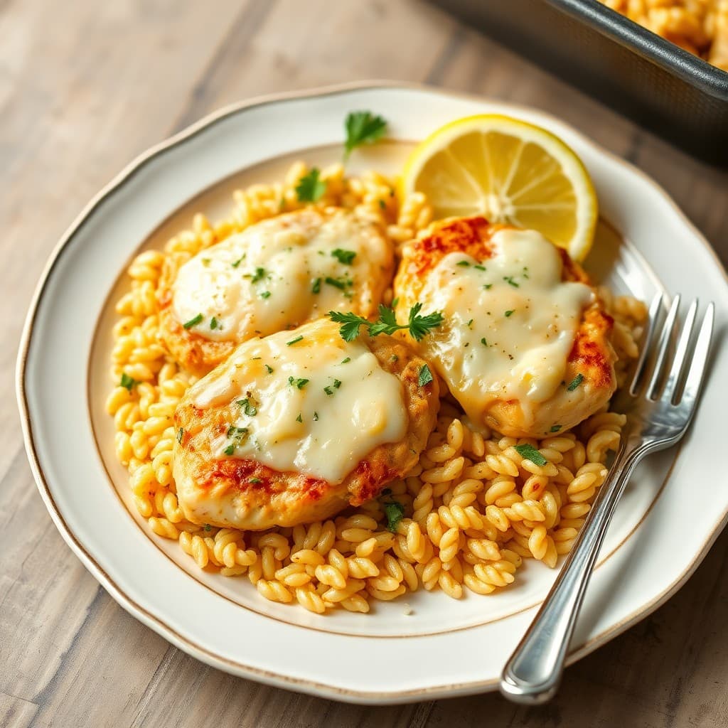 Zesty Lemon-Herb Chicken Orzo Bake