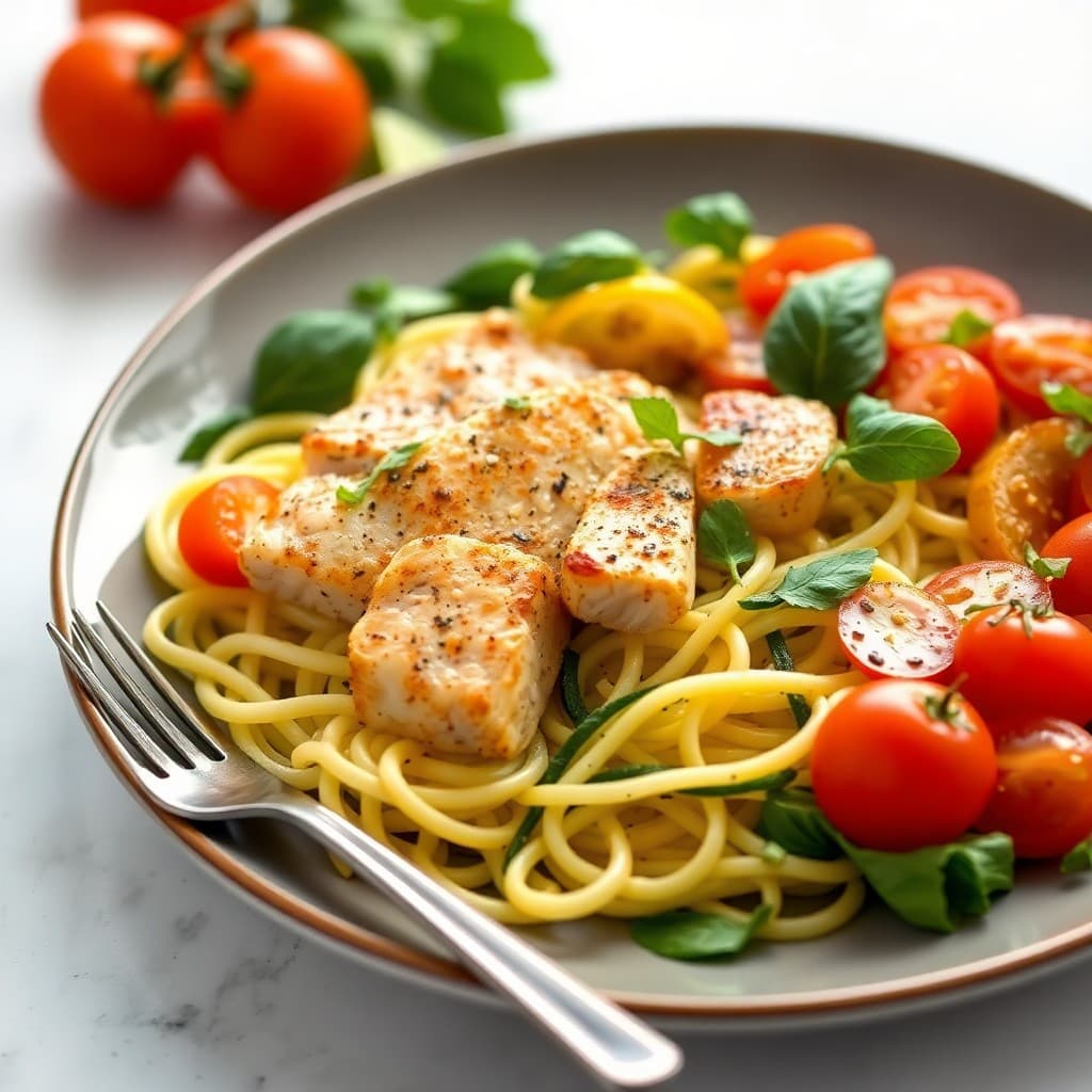 Lemon Garlic Chicken Zoodle Bowls