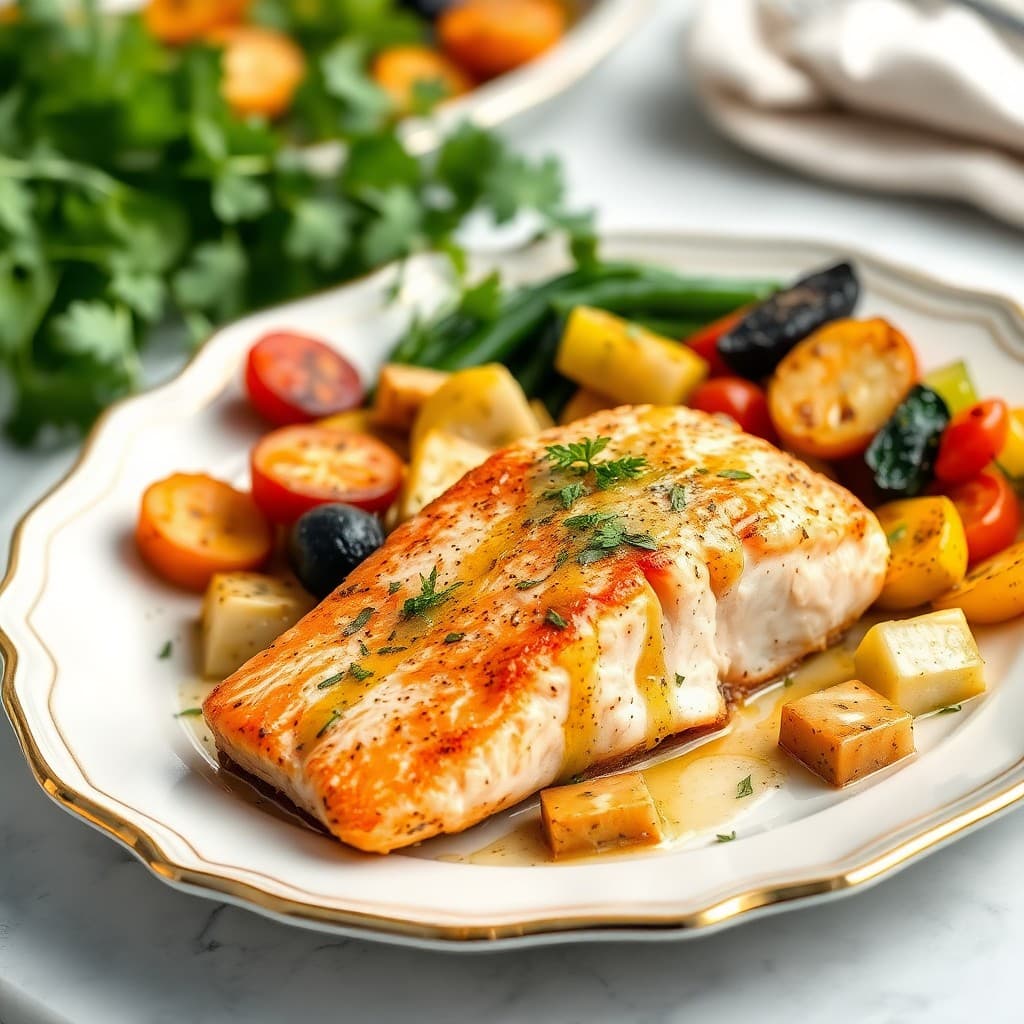 Baked Mediterranean Salmon with Roasted Vegetables
