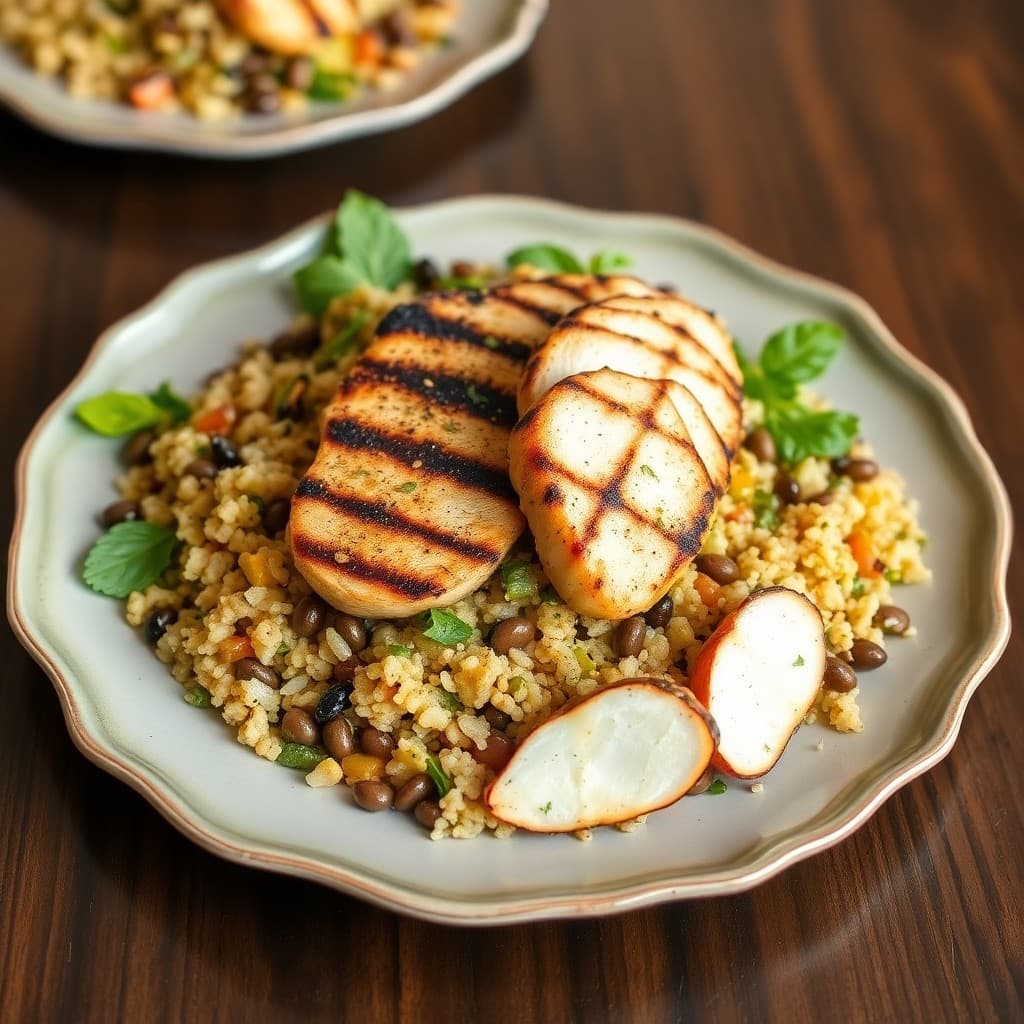 Zesty Grilled Chicken Salad with Lentil Quinoa
