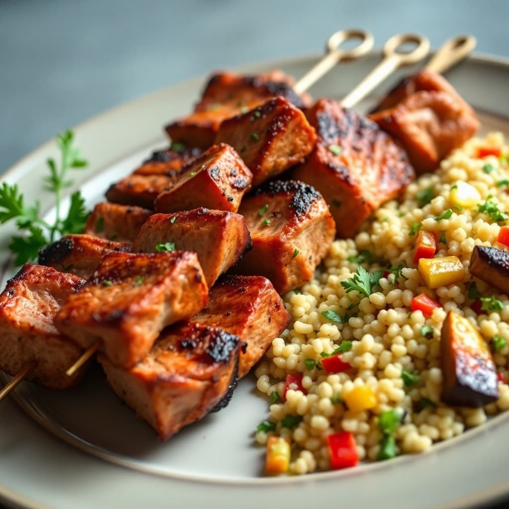 Moroccan-Spiced Pork Tenderloin Skewers with Couscous Salad