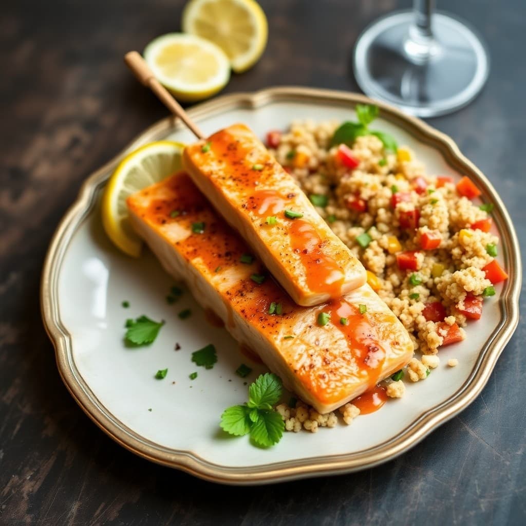Zesty Citrus Salmon Skewers with Quinoa Tabbouleh