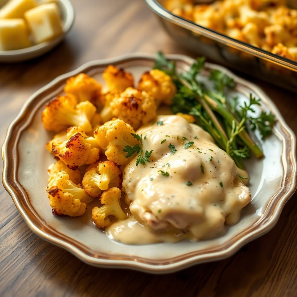 Keto Roasted Cauliflower and Chicken Bake