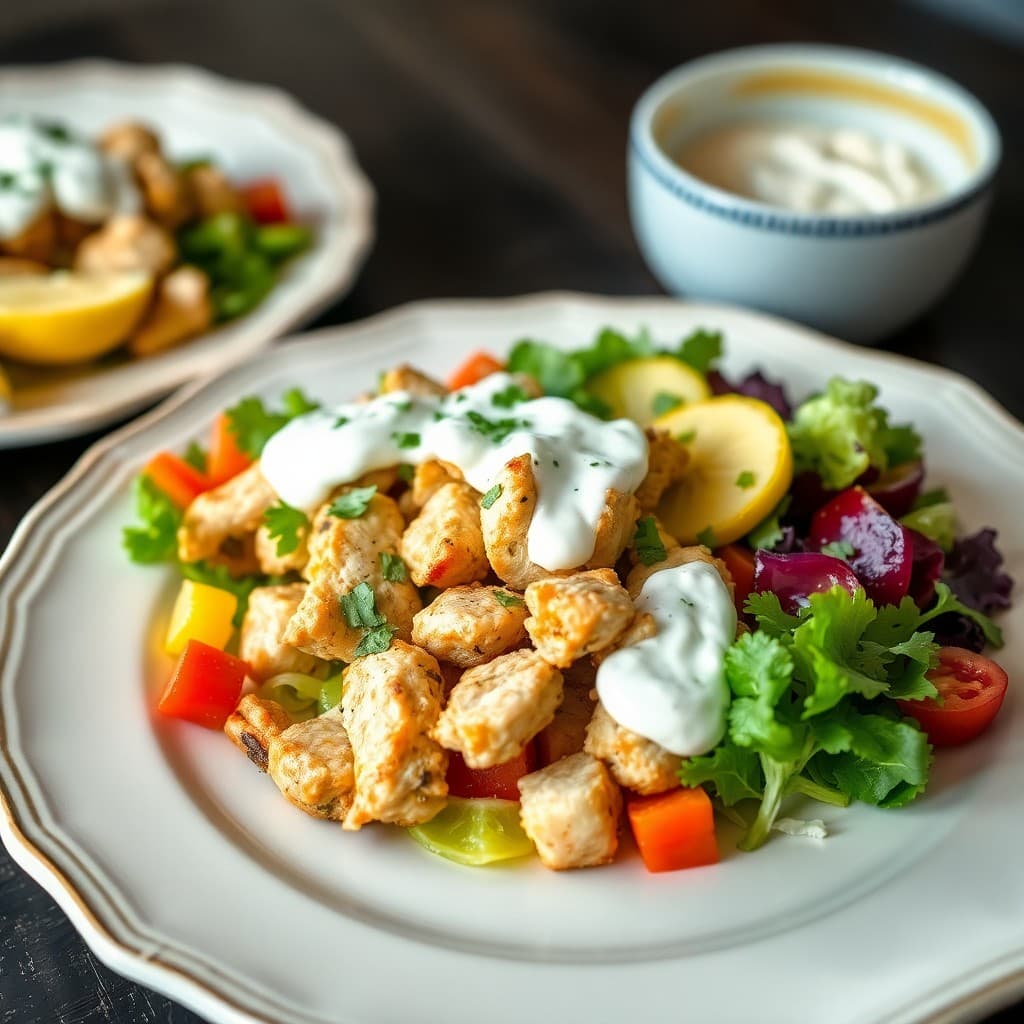 Lemon Garlic Chicken Gyro Bowls
