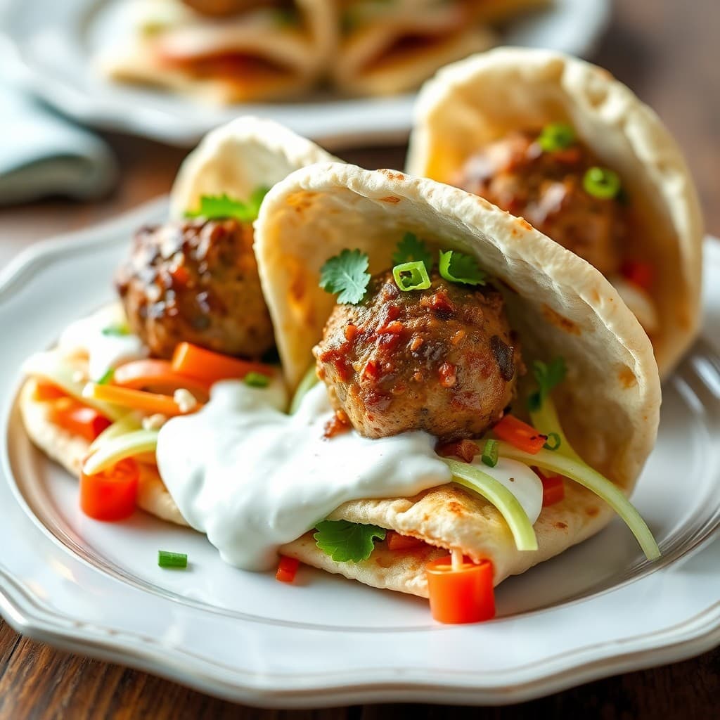 Greek Meatball Pita Stacks