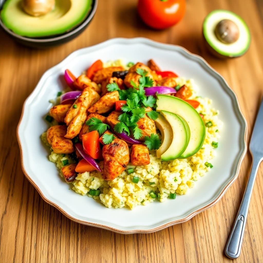 Zesty Chicken Fajita Bowls with Avocado Lime Rice
