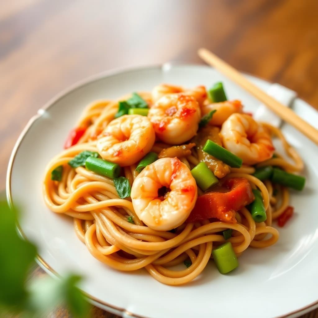 Sizzling Szechuan Shrimp Stir-Fry with Peanut Noodles
