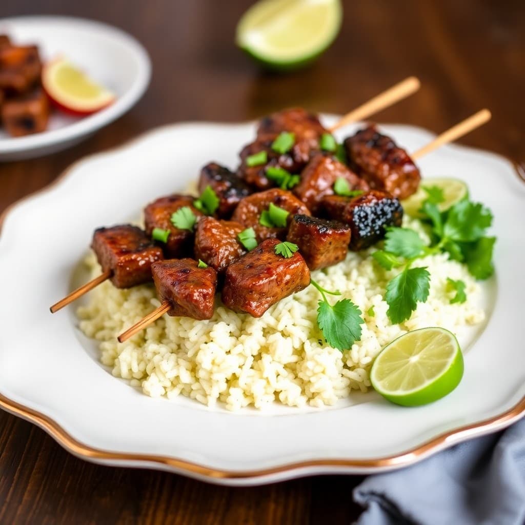 Zesty Brazilian Beef Picanha Skewers with Cilantro Lime Rice